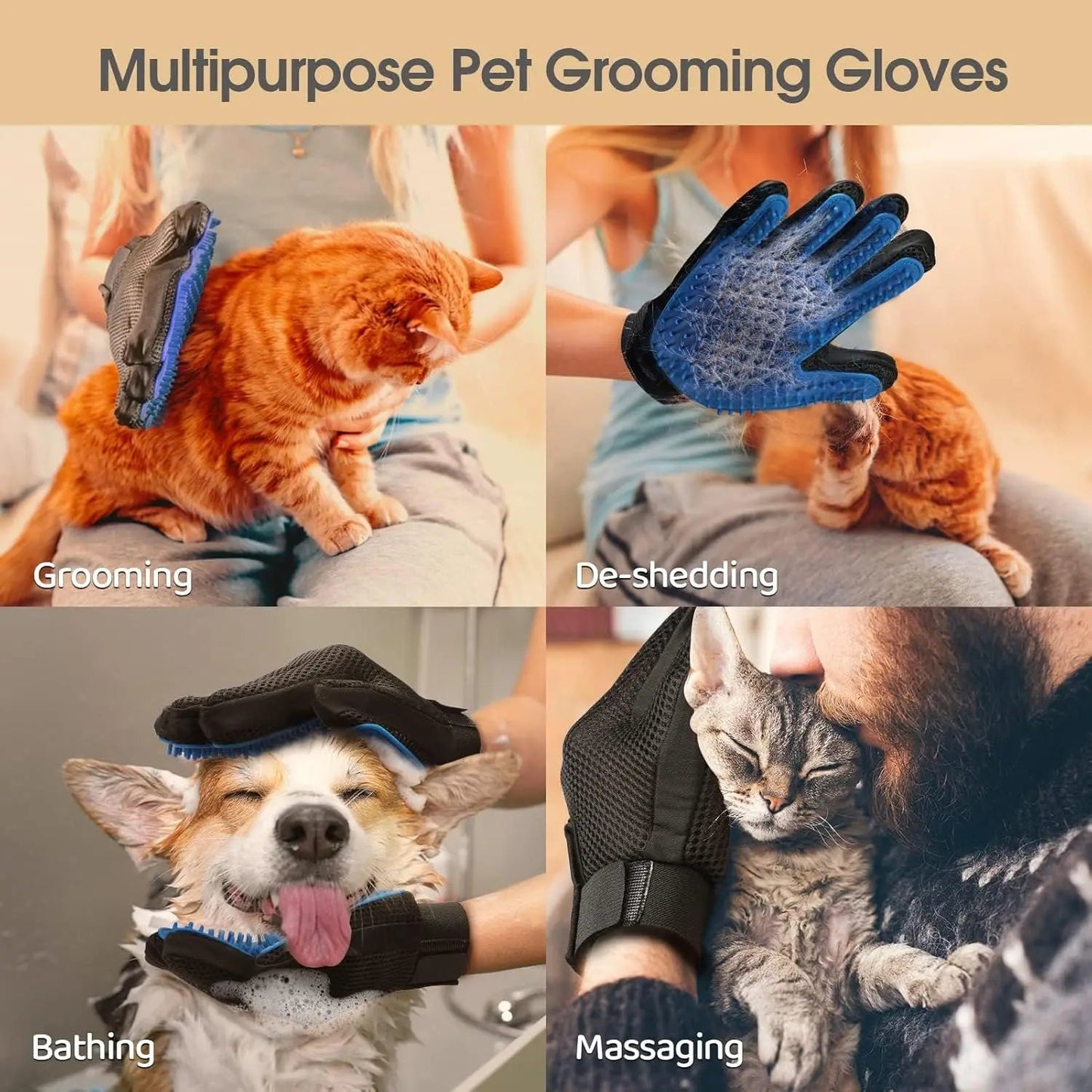 PawFolio Pet Grooming Deshedding Gloves for Dogs Cats and Horses PawFolio