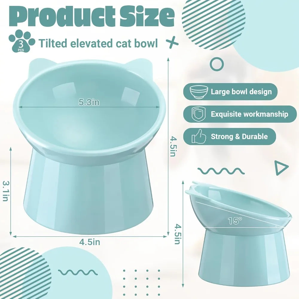 PawFolio Elevated Cat Ear Ceramic Feeding Bowl Set PawFolio