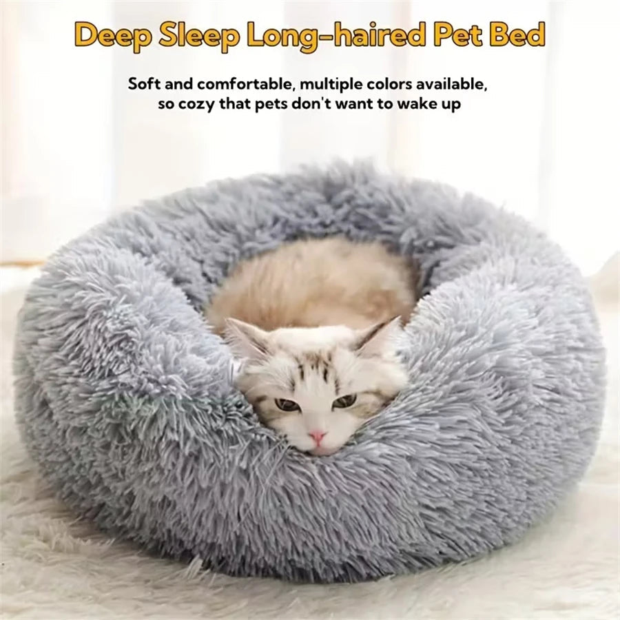 PawFolio Plush Donut Calming Pet Bed for Cats and Dogs PawFolio