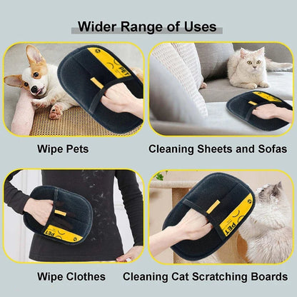 Pet Hair Remover Gloves Electrostatic for Cats Dogs, Reusable Washable Grooming Glove with 2-in-1 Lint Roller Brush - Safe Non-T PawFolio