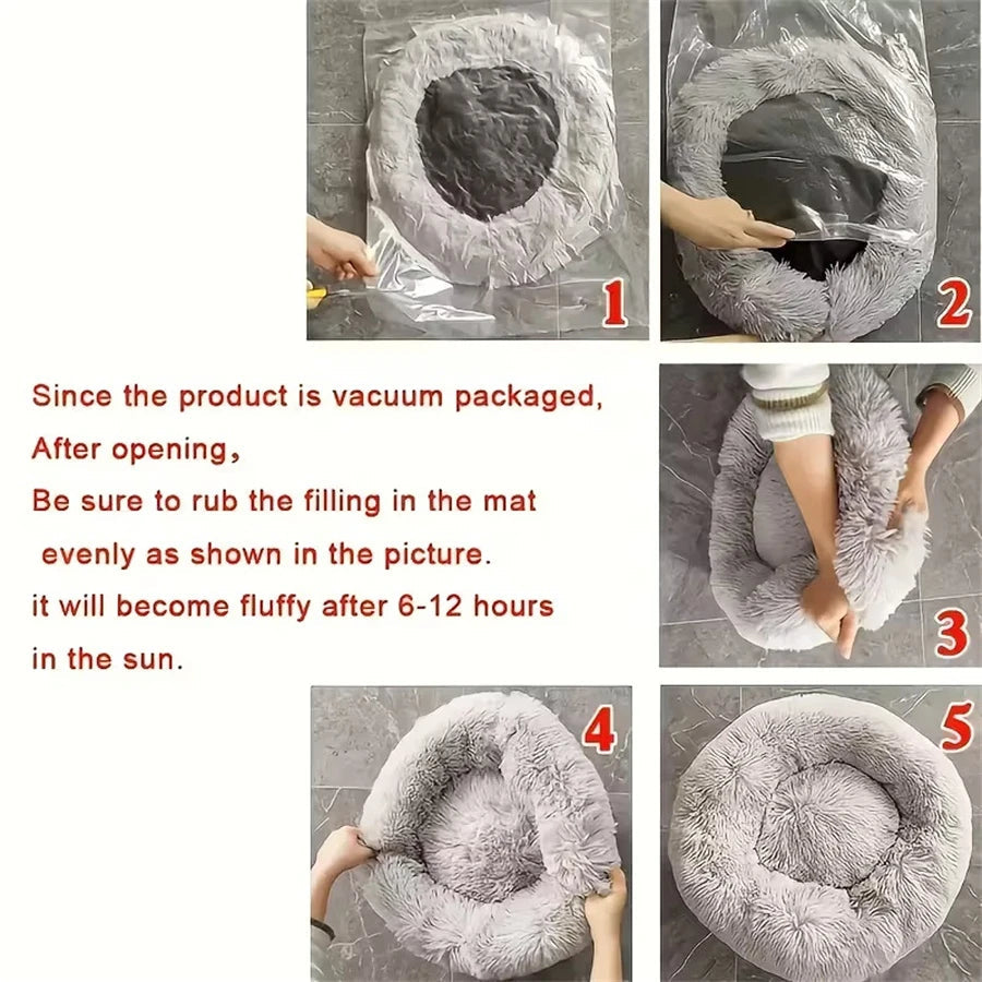 PawFolio Plush Donut Calming Pet Bed for Cats and Dogs PawFolio