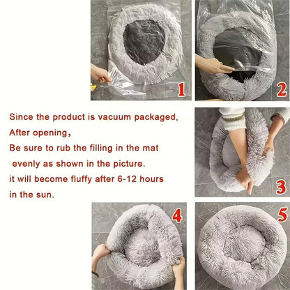 PawFolio Plush Donut Calming Pet Bed for Cats and Dogs PawFolio