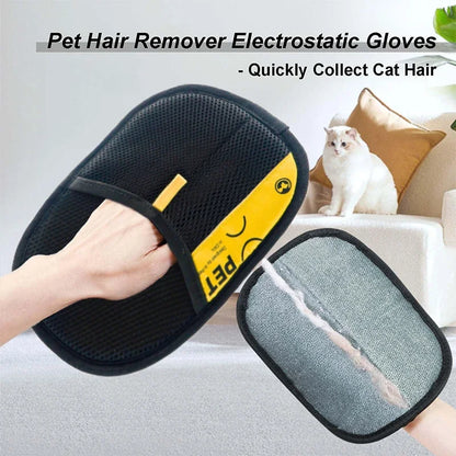 Pet Hair Remover Gloves Electrostatic for Cats Dogs, Reusable Washable Grooming Glove with 2-in-1 Lint Roller Brush - Safe Non-T PawFolio