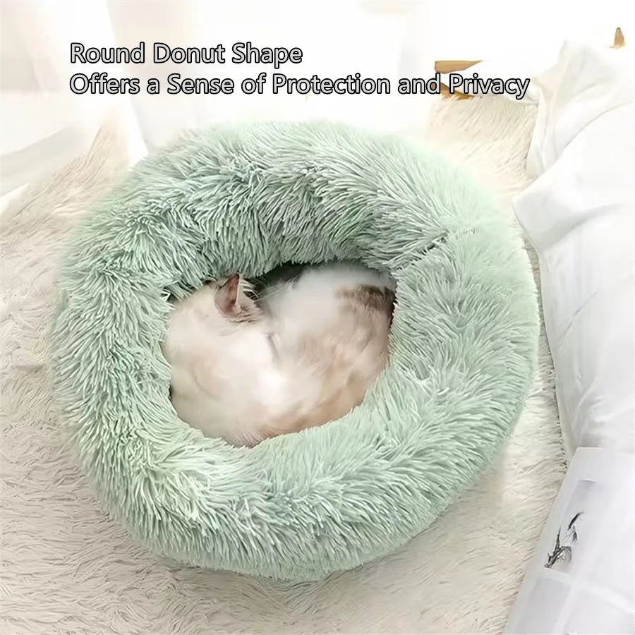 PawFolio Plush Donut Calming Pet Bed for Cats and Dogs PawFolio